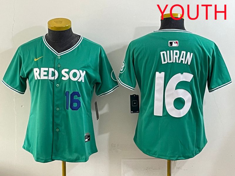 Youth 2025 Boston Red Sox 16 Duran Dark Green Joint Name Nike MLB Jersey style 4